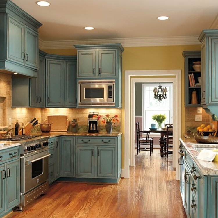 Сине зеленый кухонный гарнитур (57 фото)