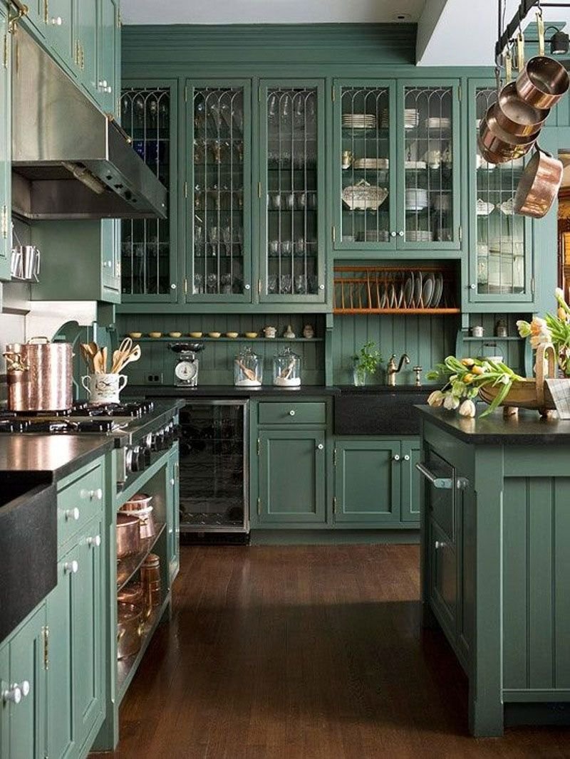 Кухня синяя с салатовым