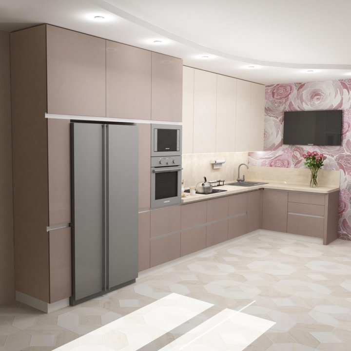 Бежево розовая кухня (57 фото)