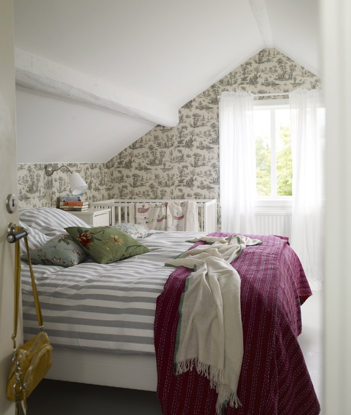 Детская спальня в мансарде со скошенным потолком