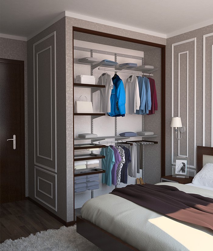 Небольшие встроенные гардеробные в спальне