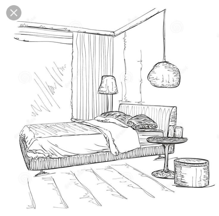 Эскиз комнаты с кроватью