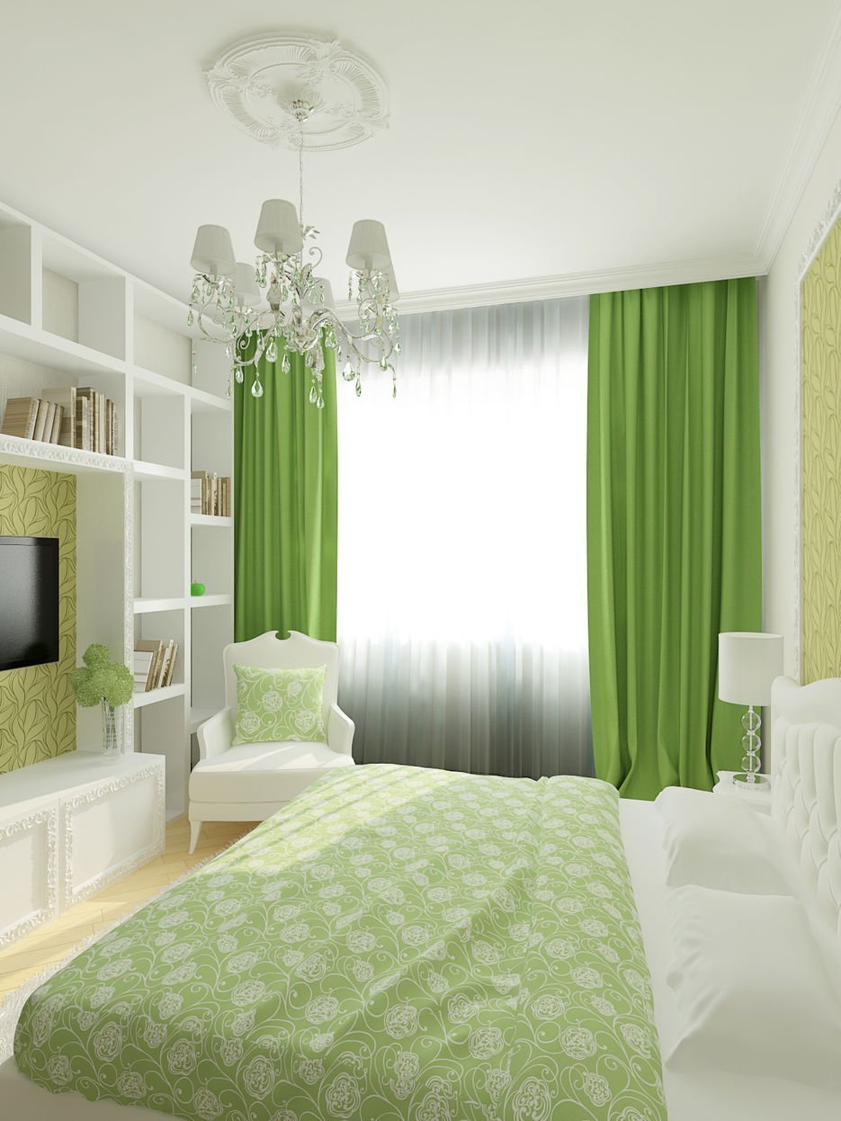 Спальня в светло зеленых тонах в современном стиле