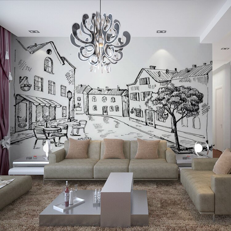 Рисунок на стене в гостиной