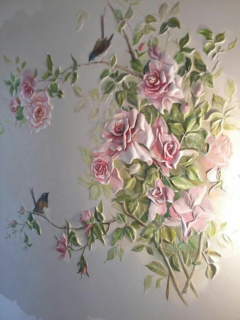Роспись стен цветы акриловыми красками