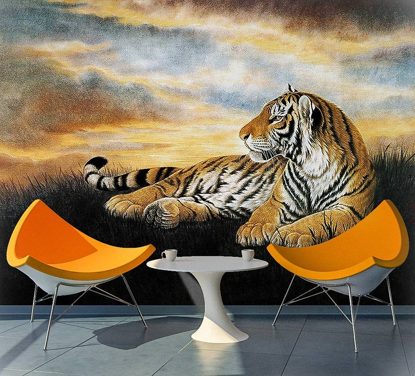 Фреска в интерьере с тиграми