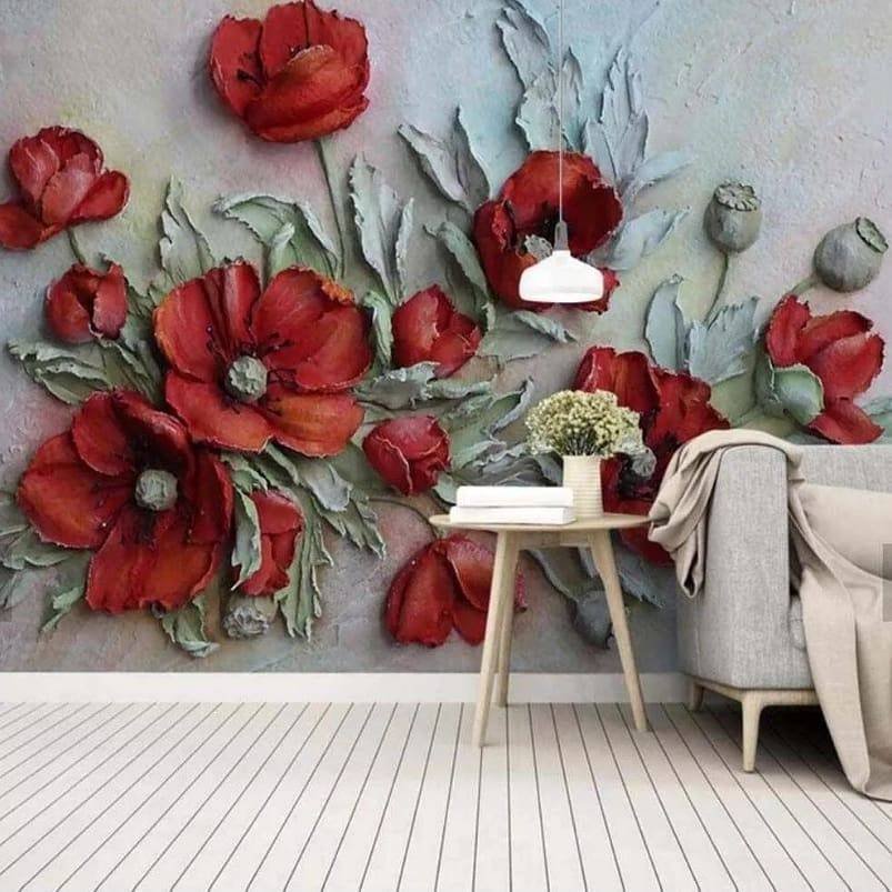 Цветы на стене в интерьере