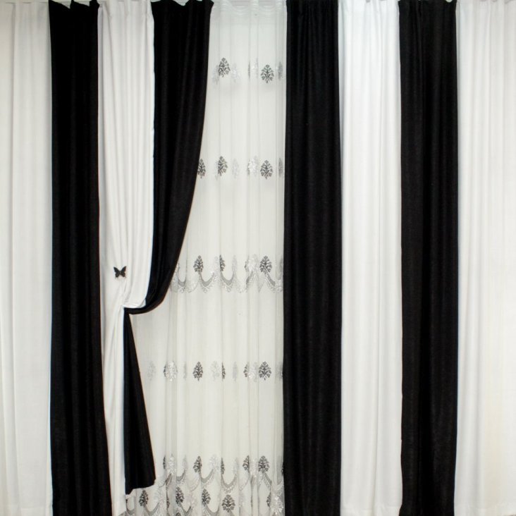 Стрижка шторы с белым и чëрным цчетом