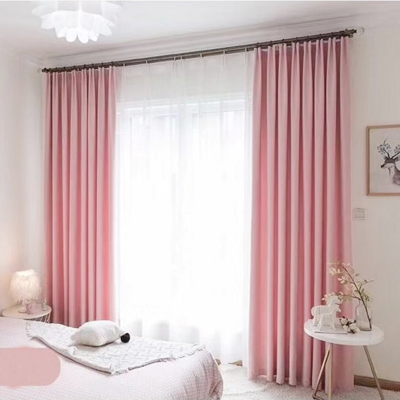 Серо-розовые шторы для спальни