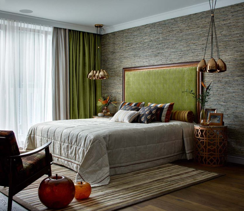 Оливковые шторы в спальне (59 фото)
