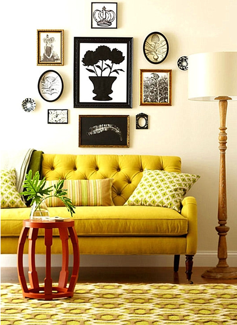 Желтый диван в интерьере (82 фото)