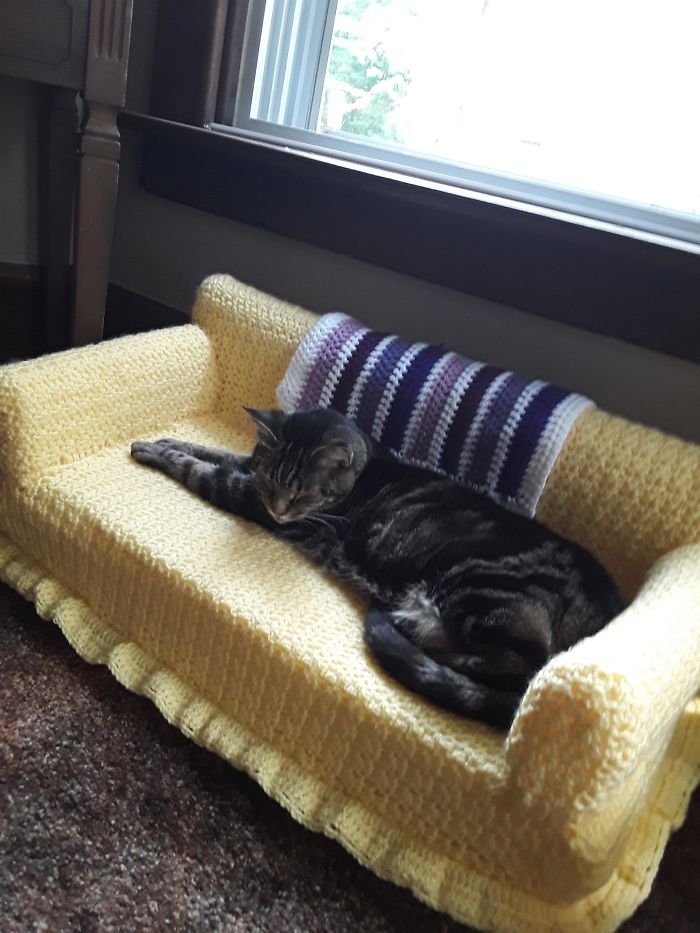 Вязаный диванчик для кота