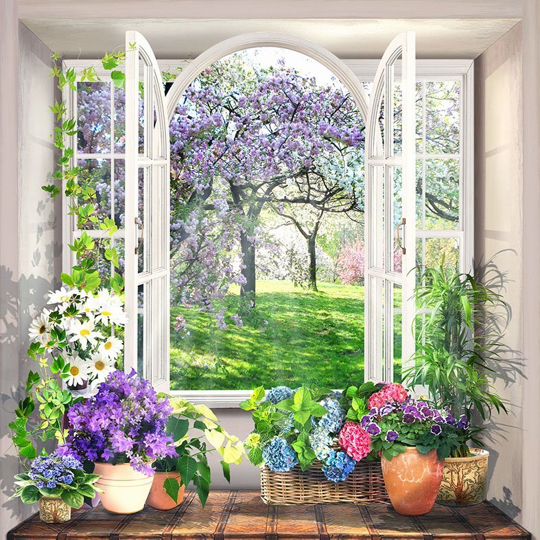 Фотообои окно сад