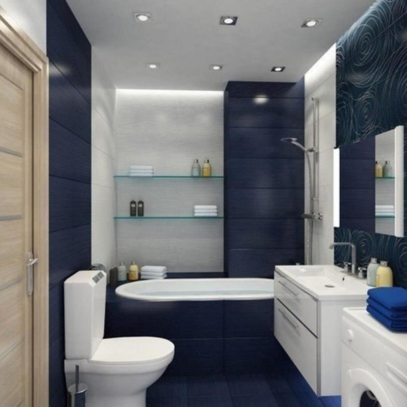 Сине-серая ванная комната