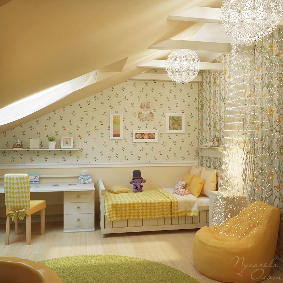 Детская комната на мансардном этаже фото