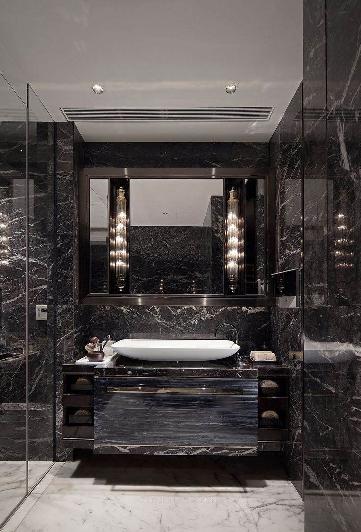 Ванная комната в черном цвете (77 фото)
