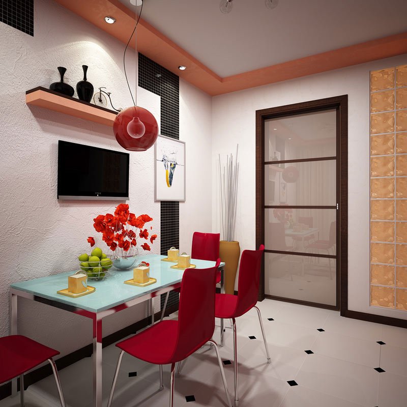 Интерьер комнаты с кухней