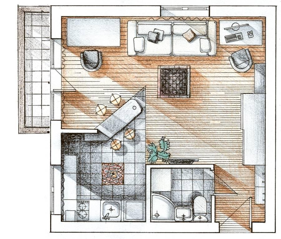 Планировка 1 комнатной квартиры 30 кв.м для семьи с ребенком