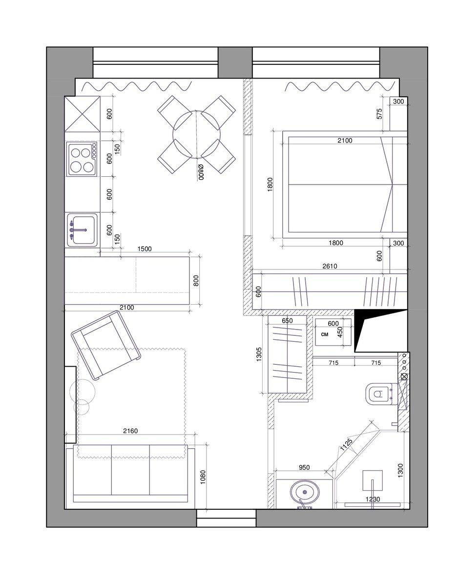 планировка квартиры студии мебель