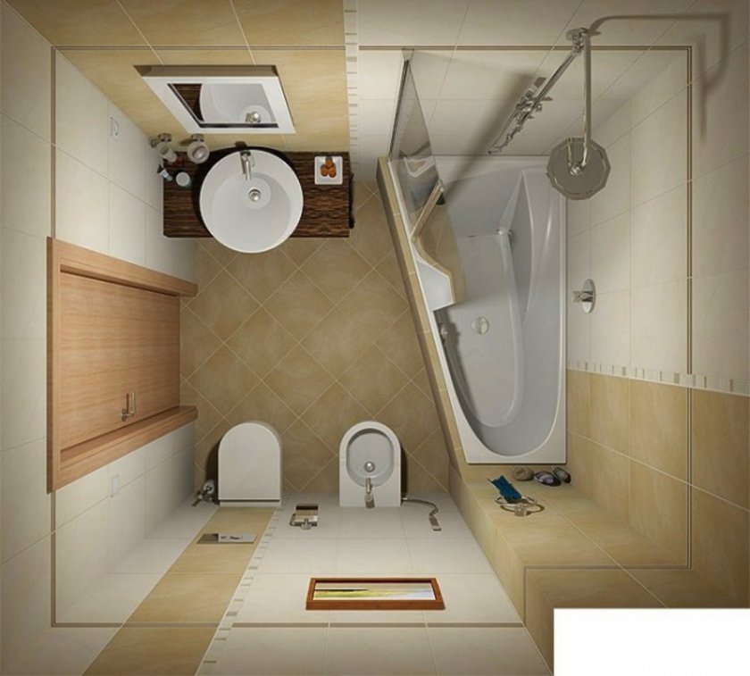 Интерьер ванной комнаты совмещенной с туалетом в планировке