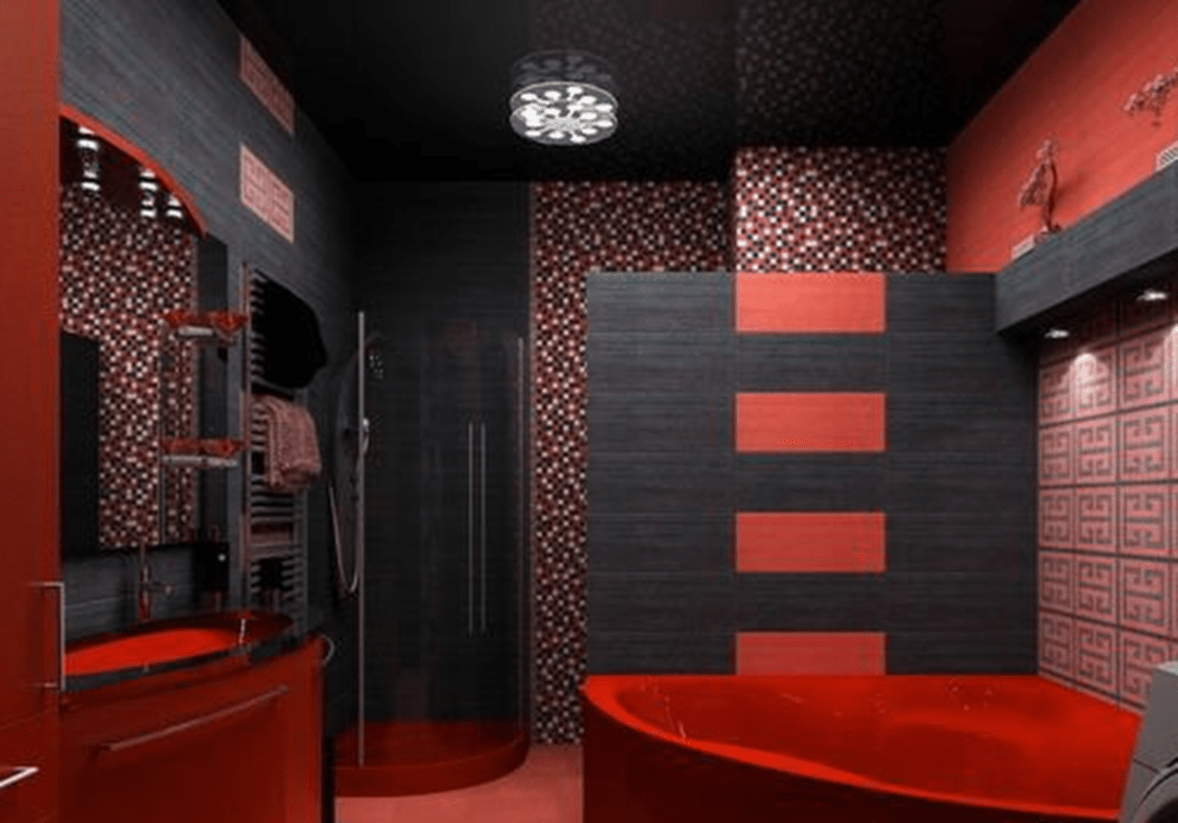 Интерьер туалета в черном Красном