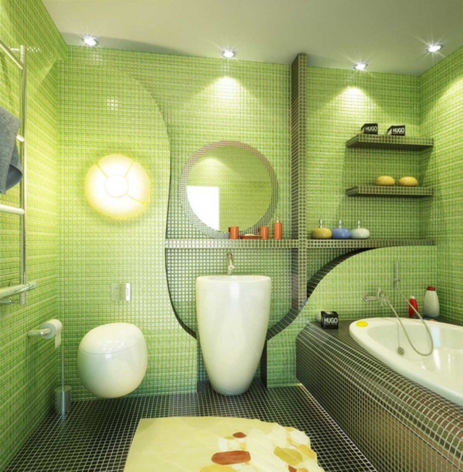 Оранжево зеленая ванная комната