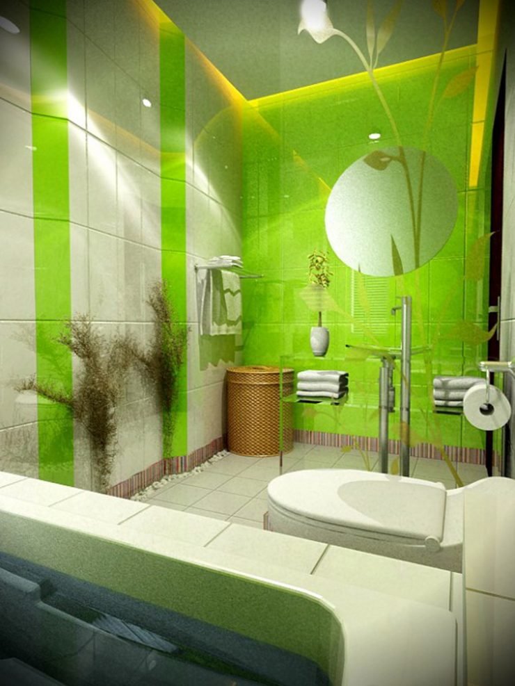Яркий дизайн маленькой ванной