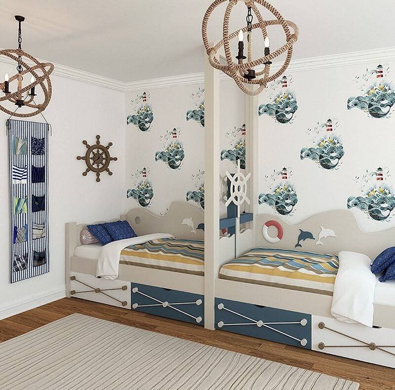 Белая гостиная в морском стиле
