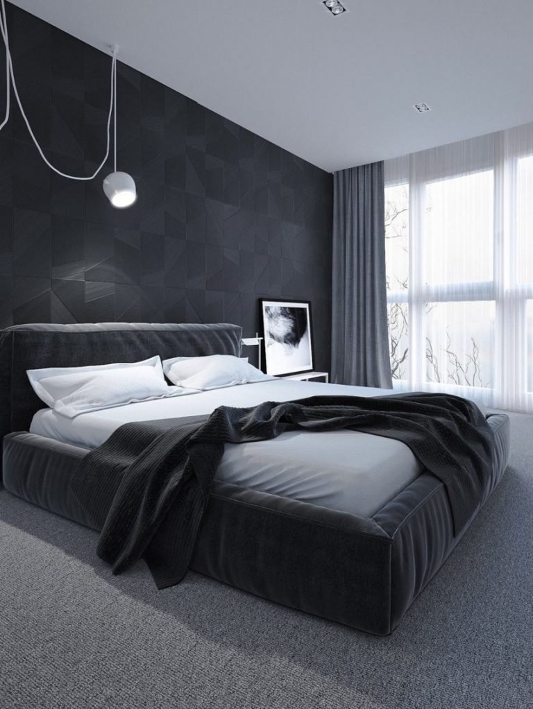 Дизайн спальни с черной кроватью фото