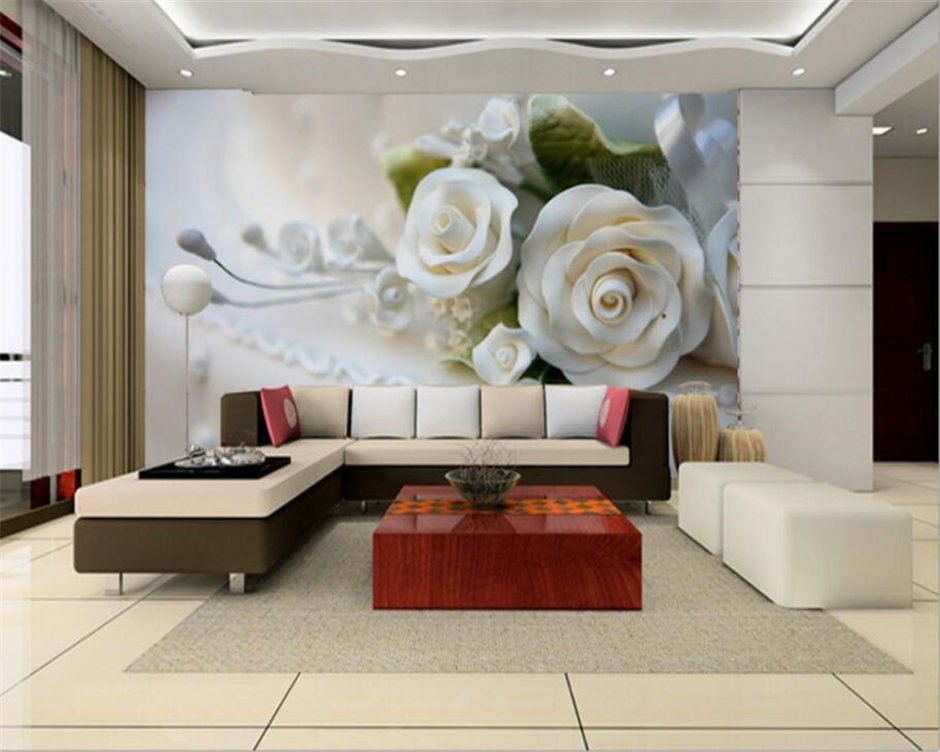 Фотообои розы в интерьере гостиной