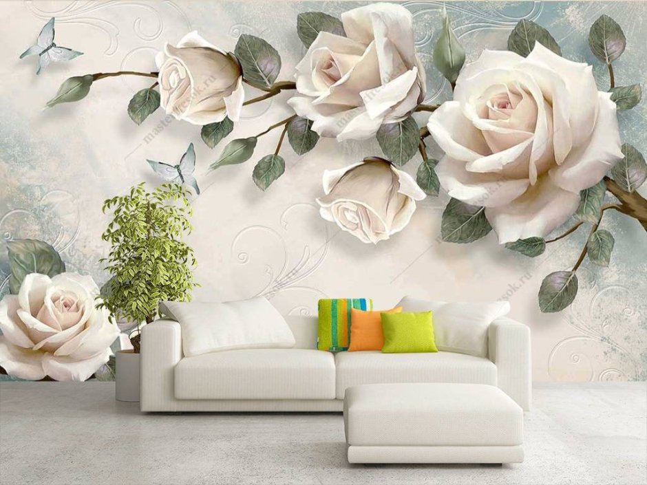 Декор с белыми розами в интерьере