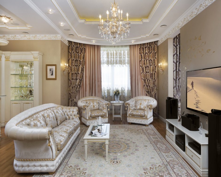 Евроремонт гостиной в классическом стиле