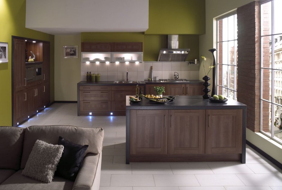 Кухонная мебель оливкового цвета