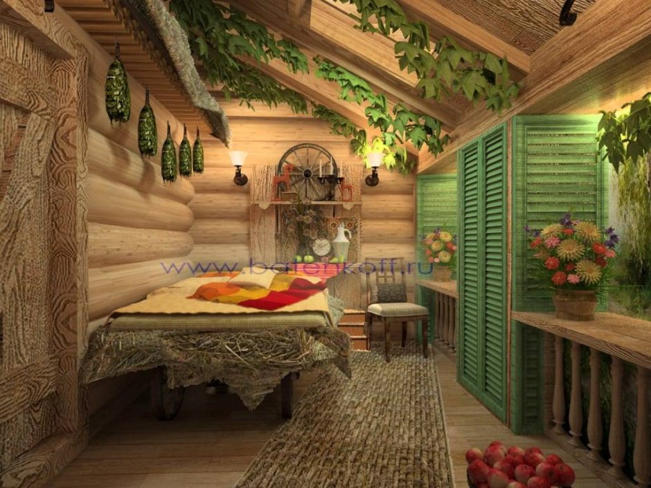 Зона отдыха в бане интерьер