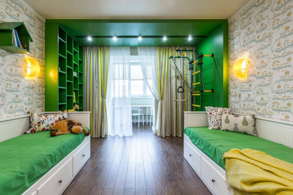 Спальня в зелено коричневых тонах