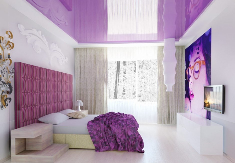Комната в бело фиолетовых тонах