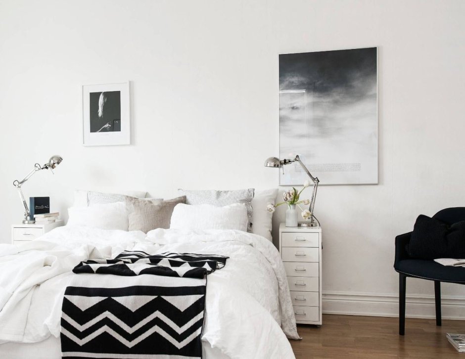 Спальня в скандинавском стиле черно белая