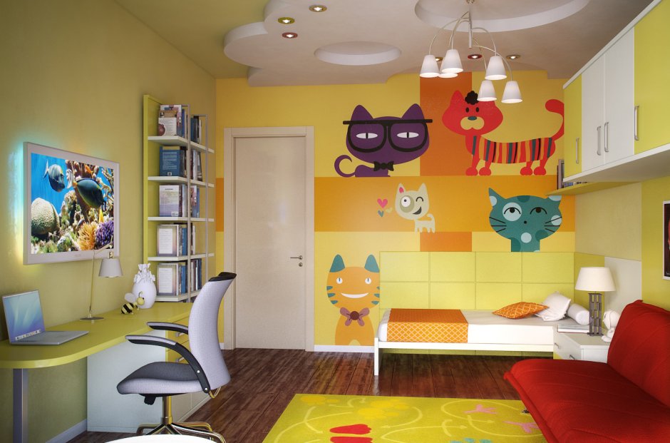 Детская комната в бежево бирюзовых тонах