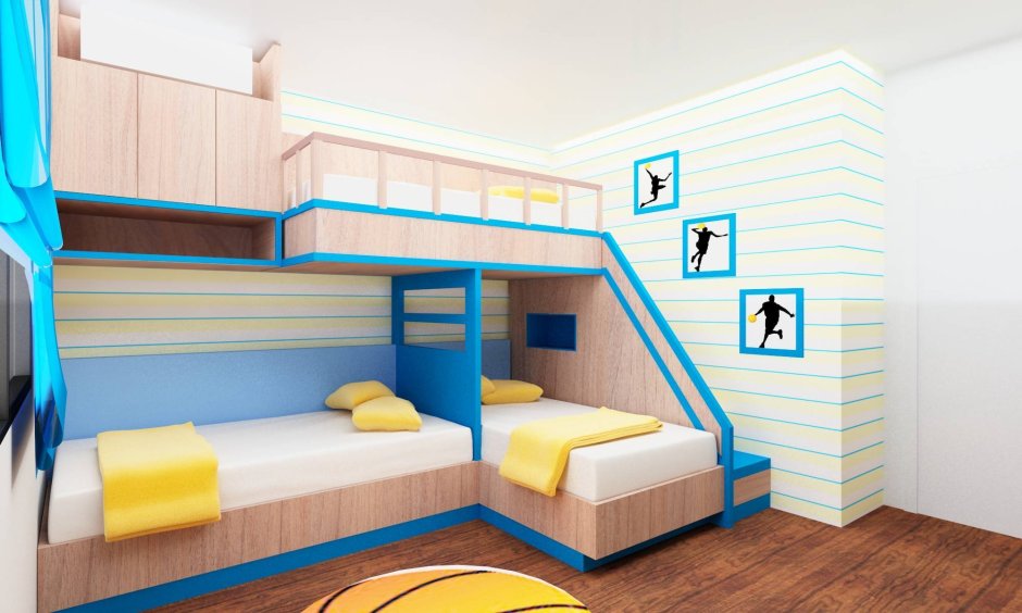Детская комната для троих разнополых детей