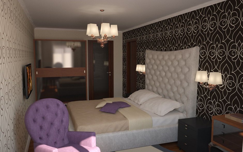 Тёмные обои в спальне