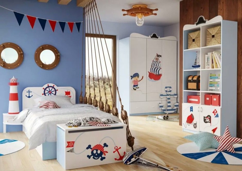 Спальня встроенная детская в морском стиле