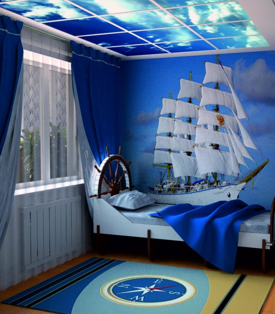 Интерьер подростковой спальни в морском стиле