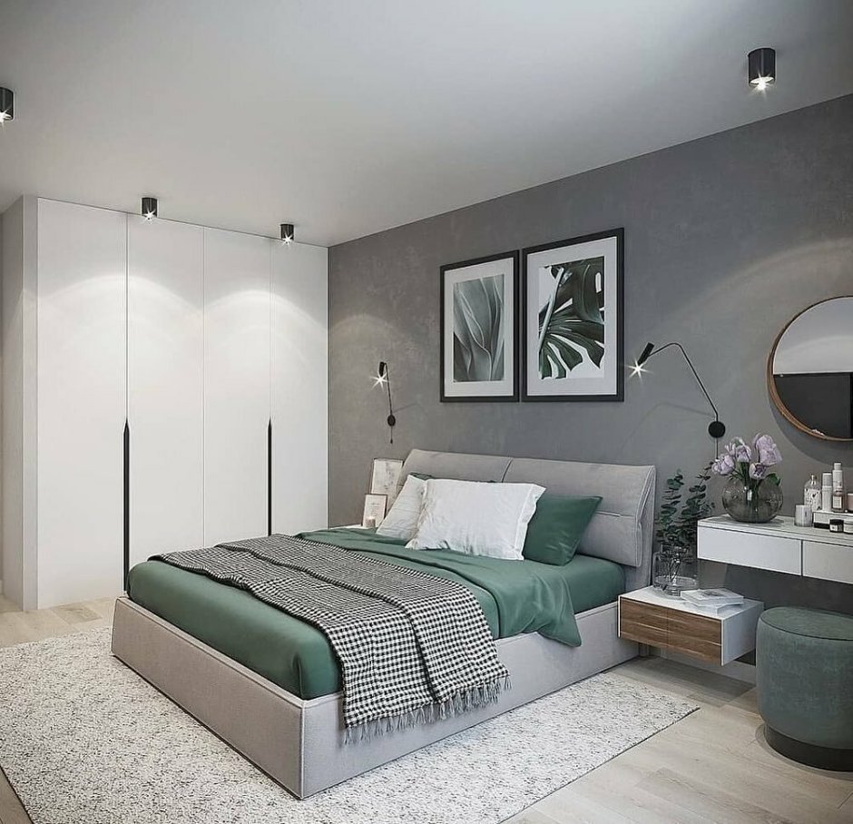 Спальня в современном стиле в серых тонах