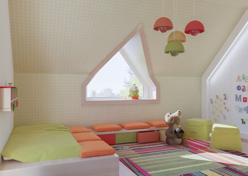 Детская комната с мансардной крышей