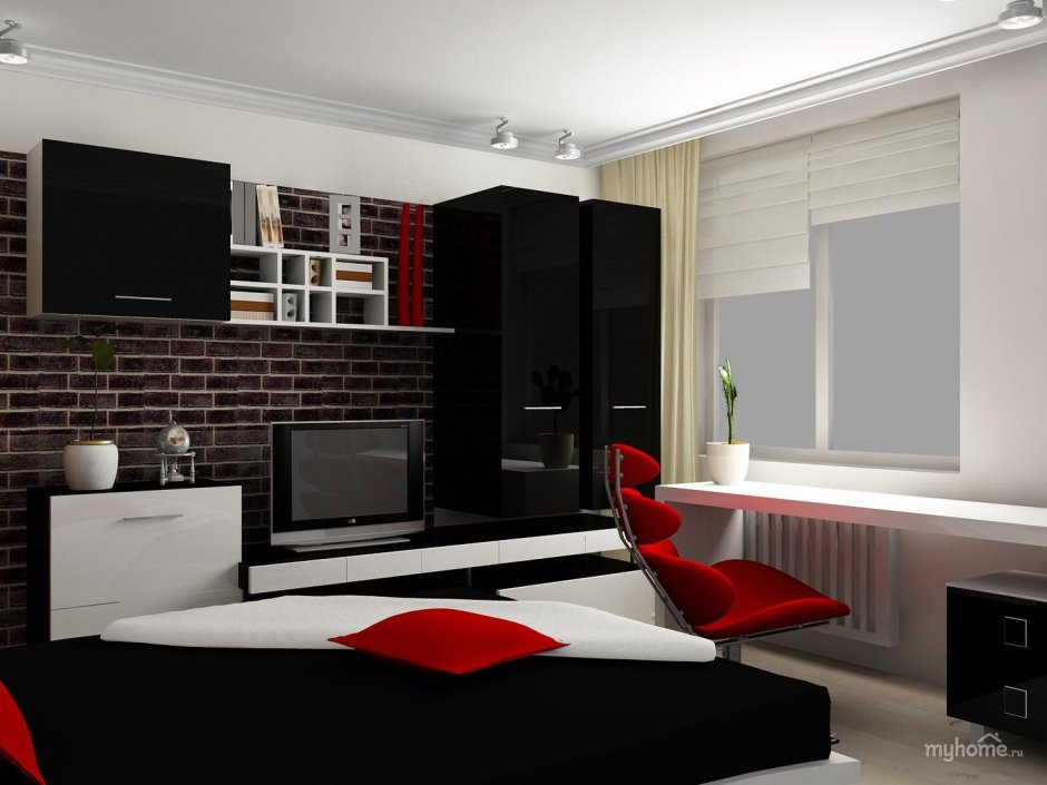 Красно бело черная спальня
