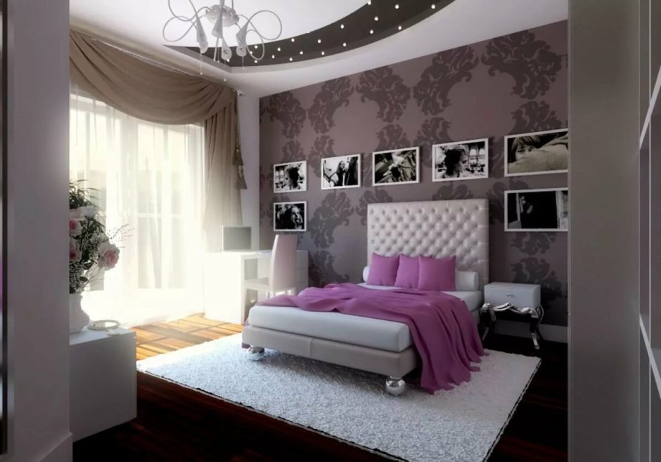 Спальня гостиная в фиолетовых тонах