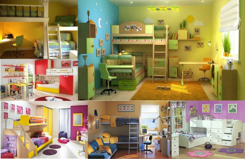 Интерьер детской комнаты для троих разнополых