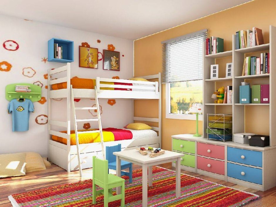 Комната для 2 разнополых детей с двухъярусной кроватью