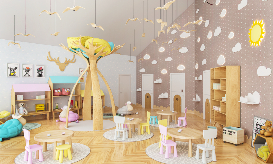 Современный детский сад интерьер дерево
