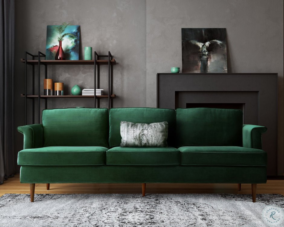 Полукруглый зеленый диван